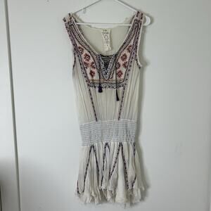 Free People FP One Fez Dress Medium Cotton Sheer Embroidered Beach Boho Festival